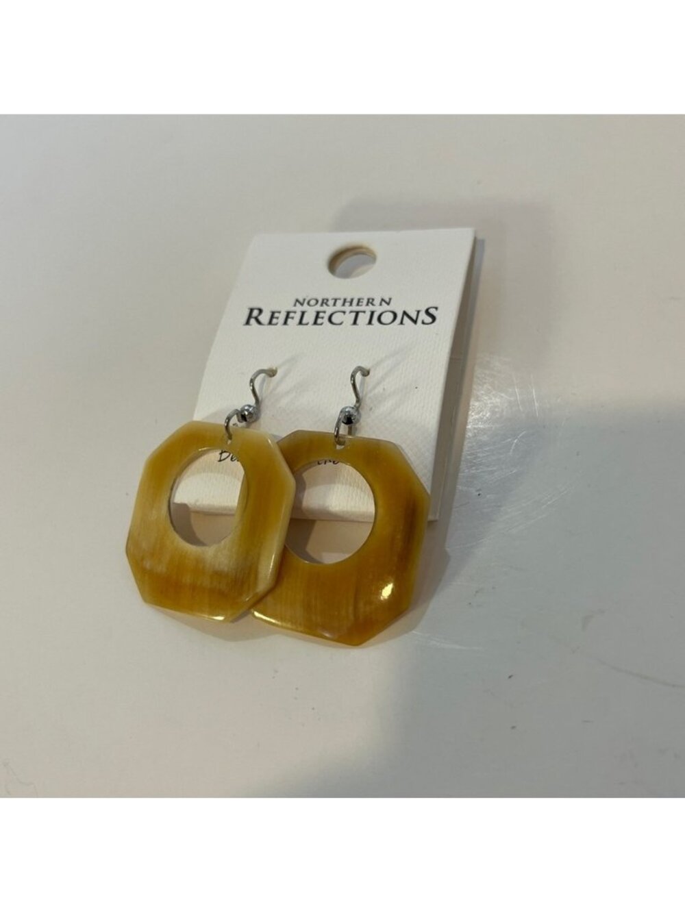 New Northern Reflections Earrings Boho Gold-Tone Tan Wooden-Style Hoops Natural